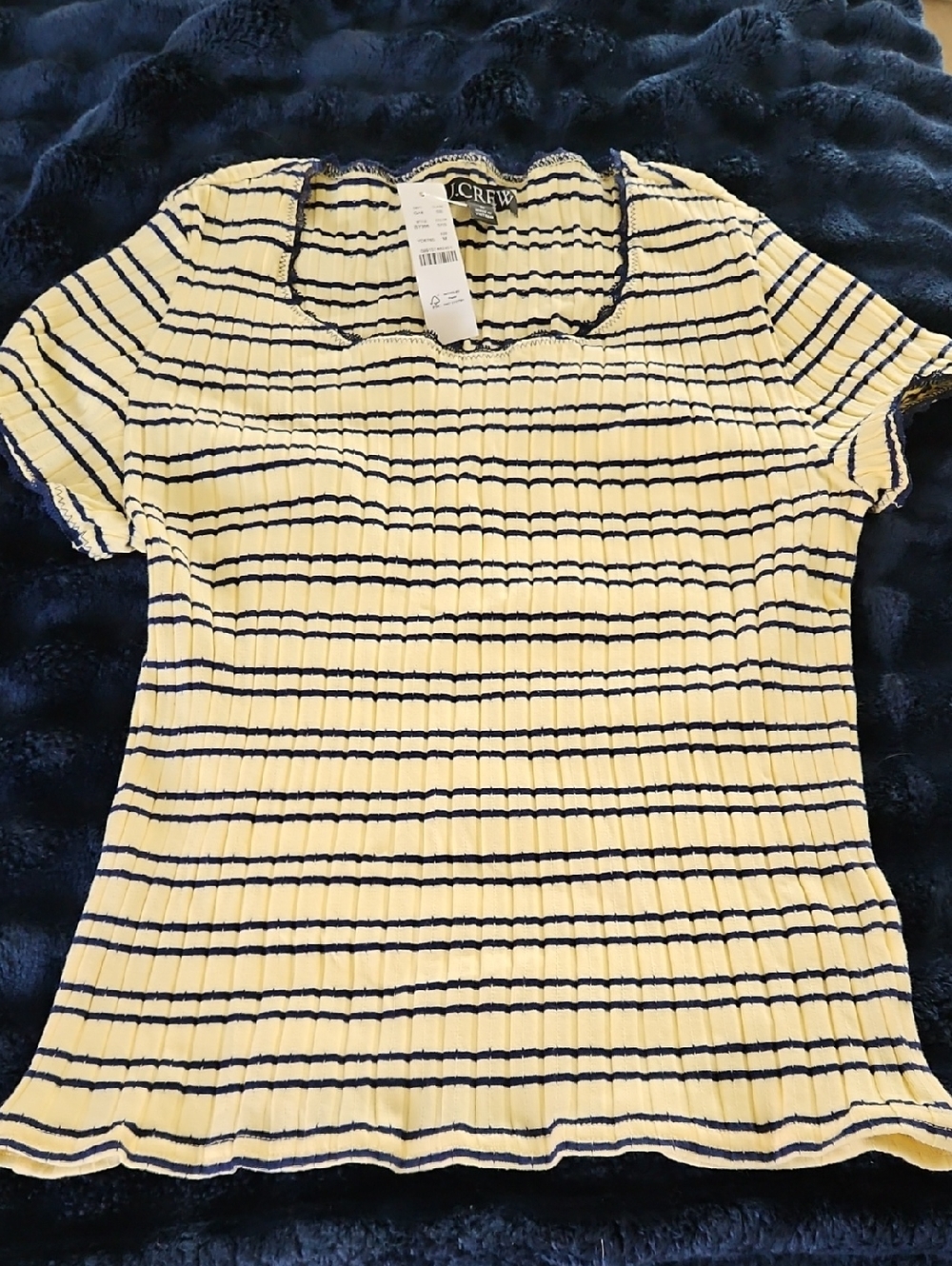 J. Crew Yellow and Navy Striped Ribbed Short-Sleeve Tee